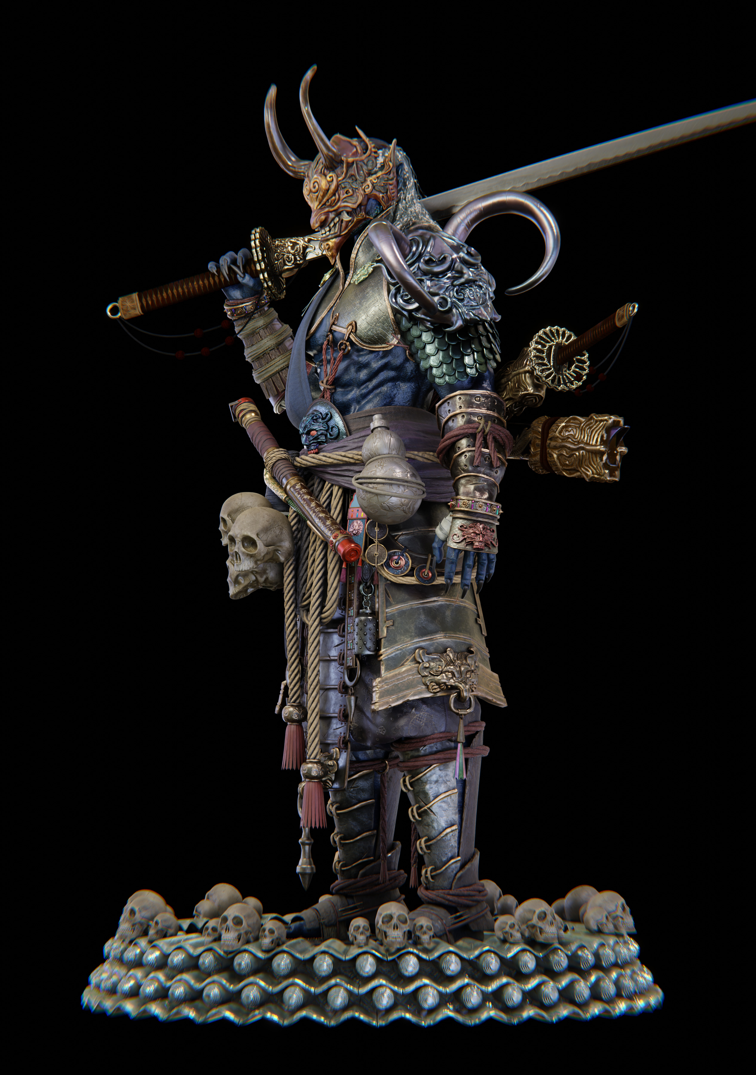 Dark Samurai Rig Low-poly 3D model_4