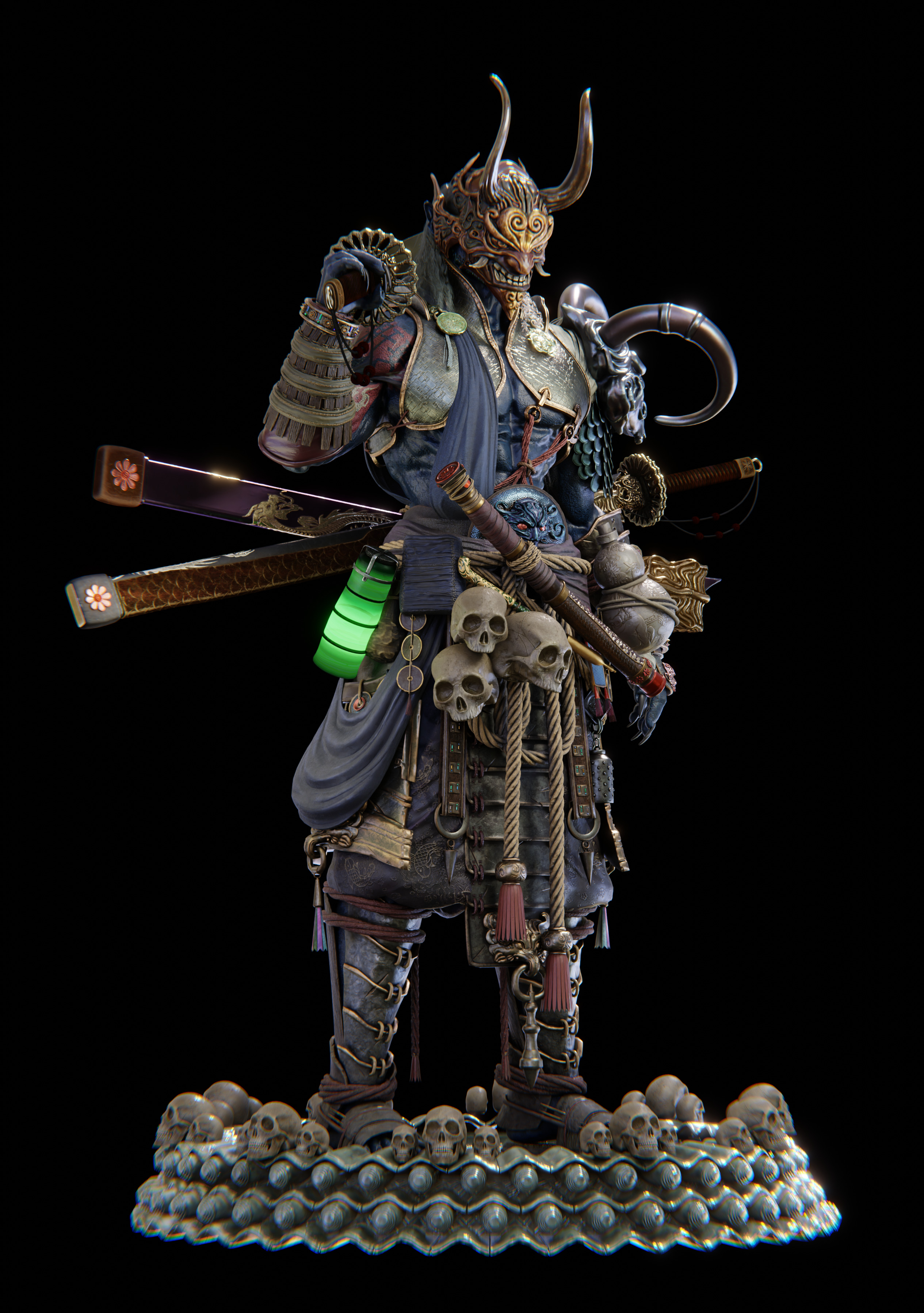 Dark Samurai Rig Low-poly 3D model_3