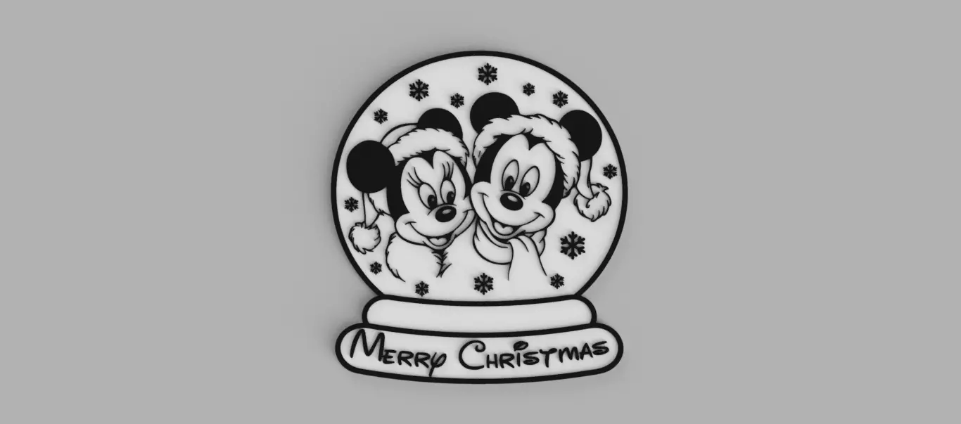 MICKEY MOUSE and Minnie Santa Claus Christmas Snow Globe 3D print model_0