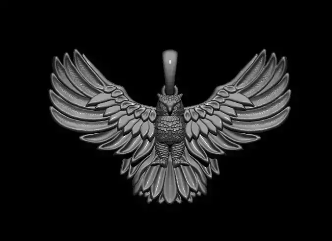 Detailed Sculpt Owl Wings Spread Pendant