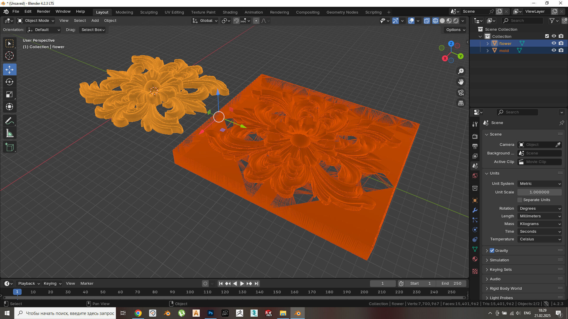 Flower with leaves - silicone or plaster mold  3D print model_9