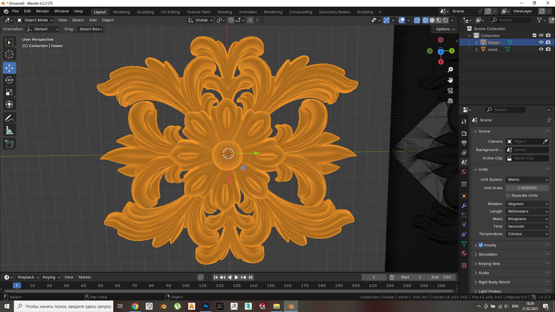 Flower with leaves - silicone or plaster mold  3D print model_11