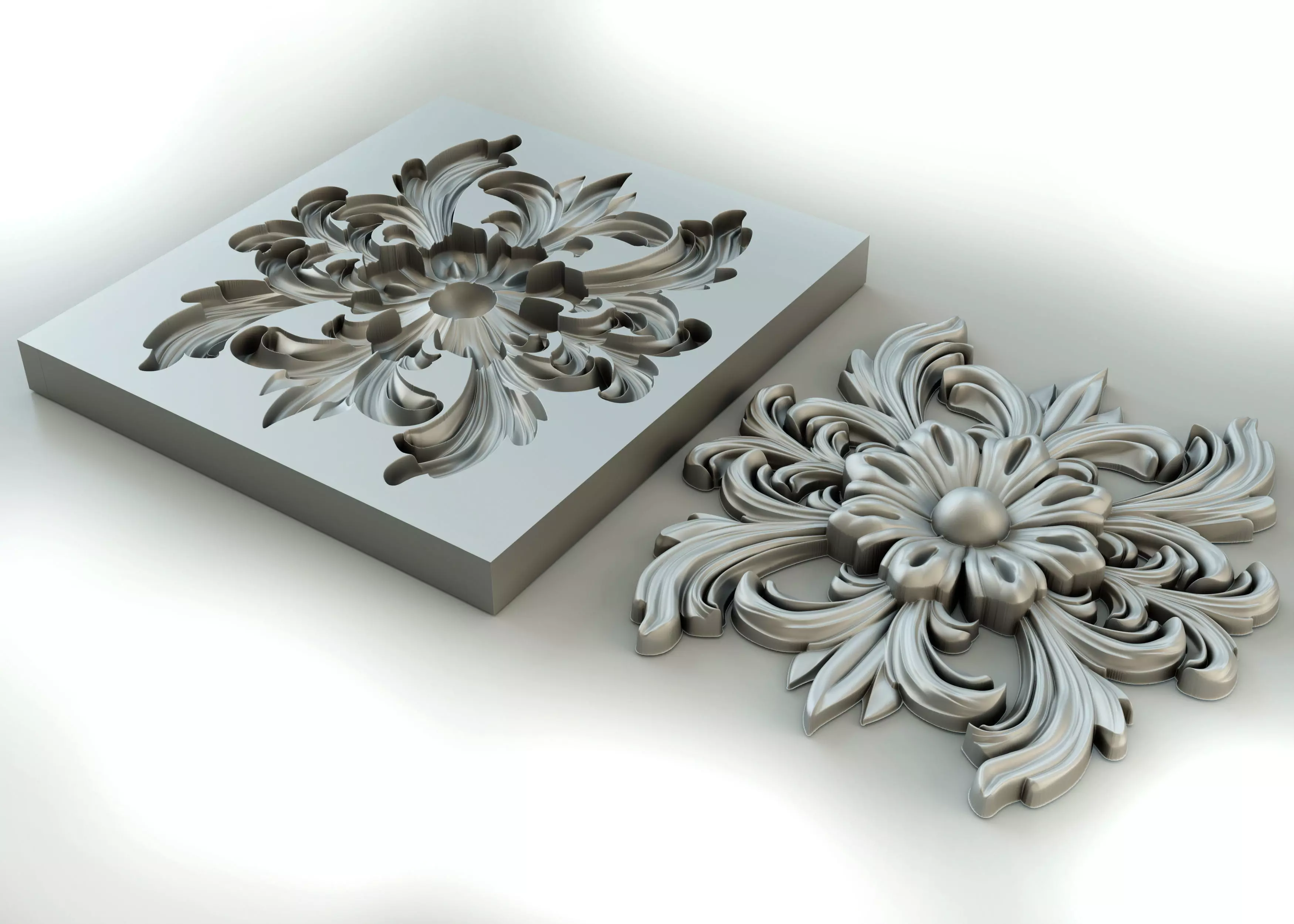Flower with leaves - silicone or plaster mold  3D print model_0