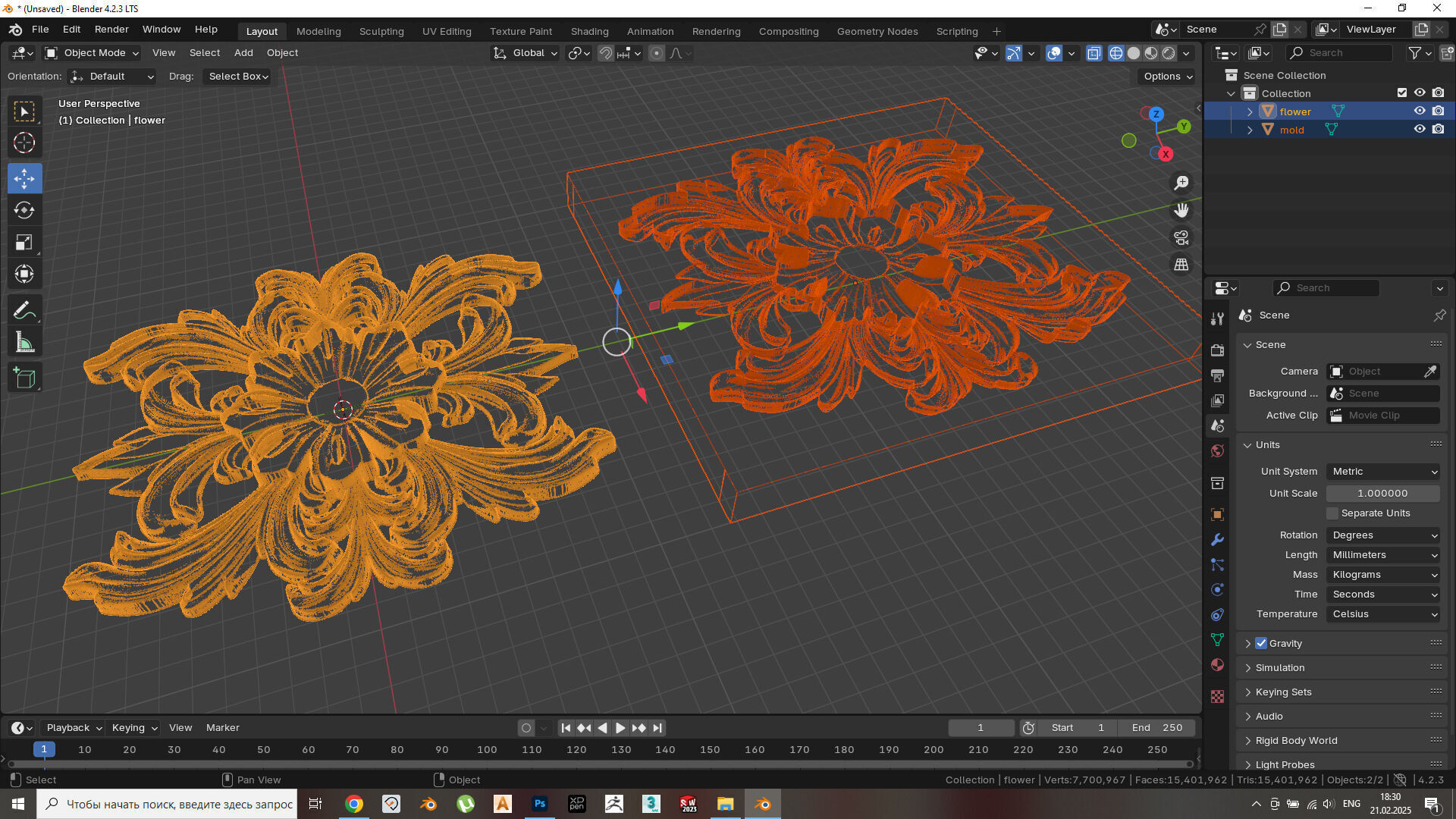 Flower with leaves - silicone or plaster mold  3D print model_8
