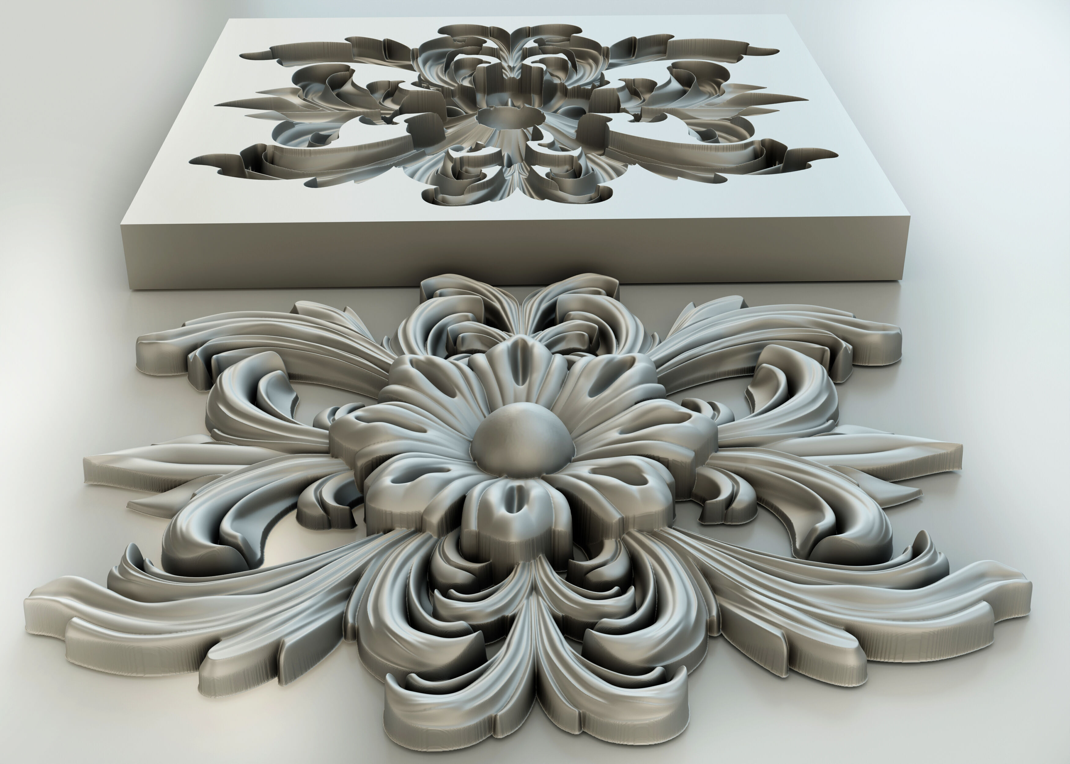 Flower with leaves - silicone or plaster mold  3D print model_2