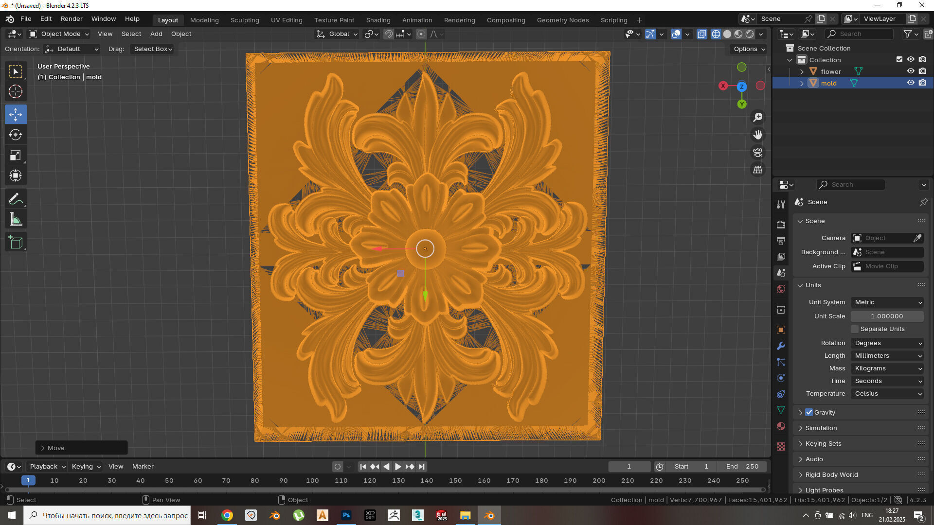 Flower with leaves - silicone or plaster mold  3D print model_10