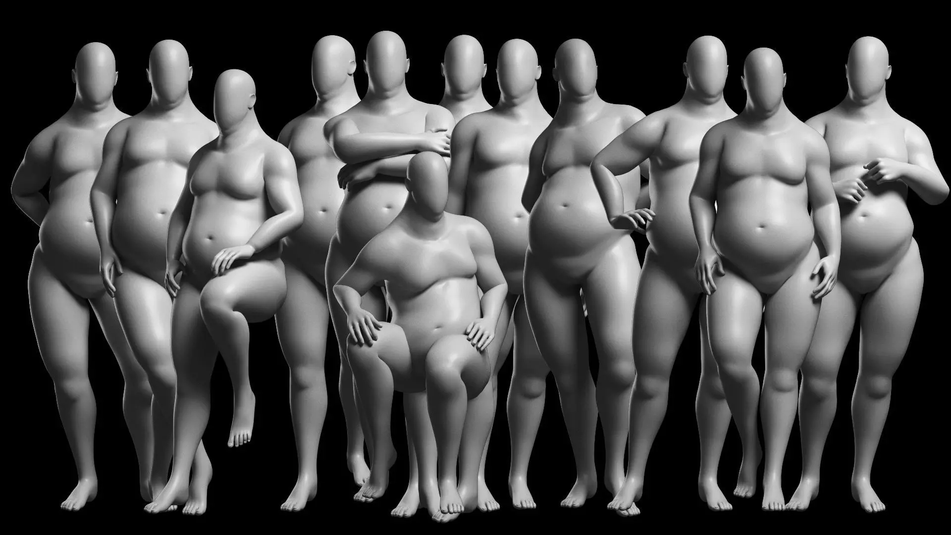 Animated Fat Male Base Mesh v3 - 12 poses Low-poly 3D model