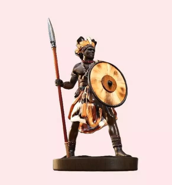 Zulu Warrior with Spear and Shield 3D print model