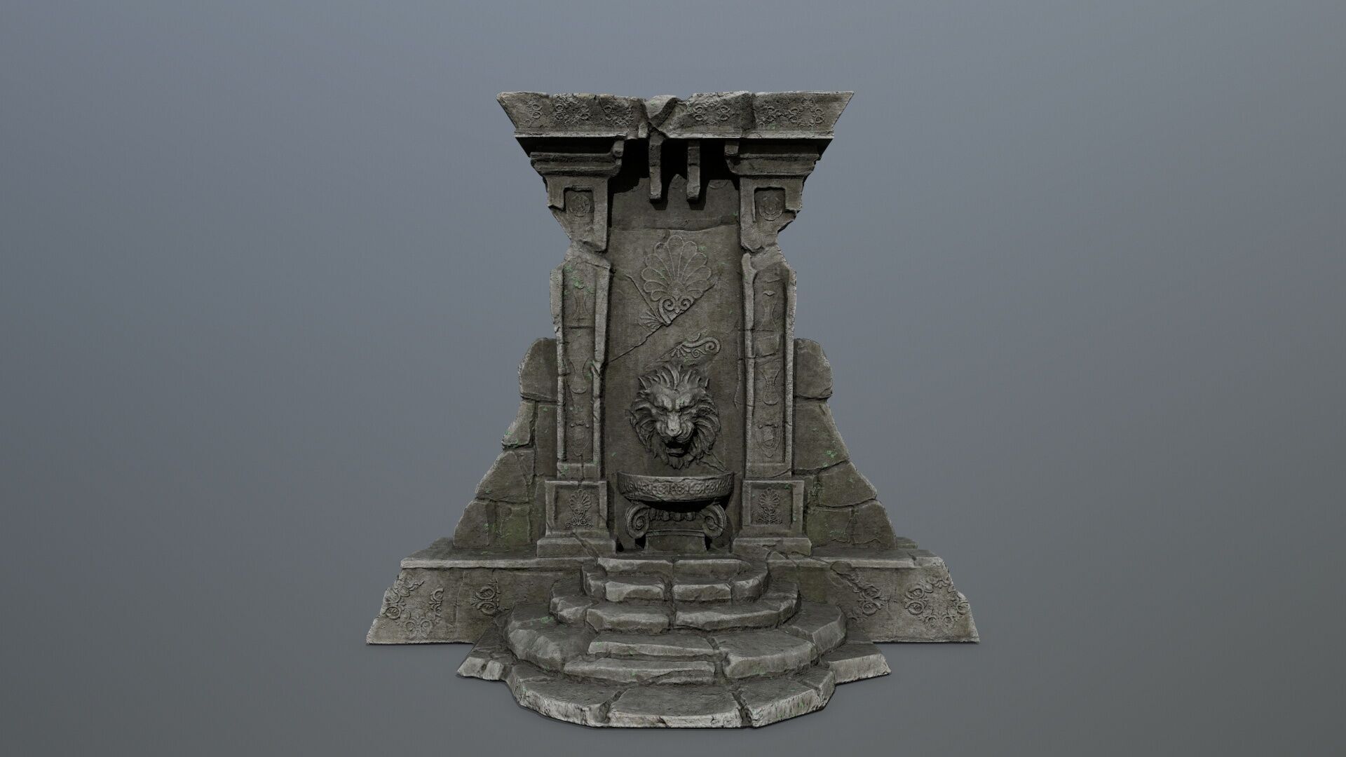 Lion fountain Low-poly 3D model_4