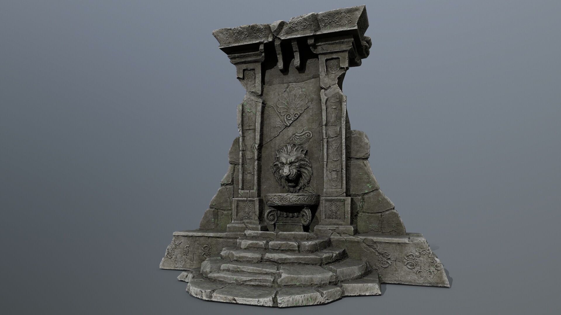 Lion fountain Low-poly 3D model_1
