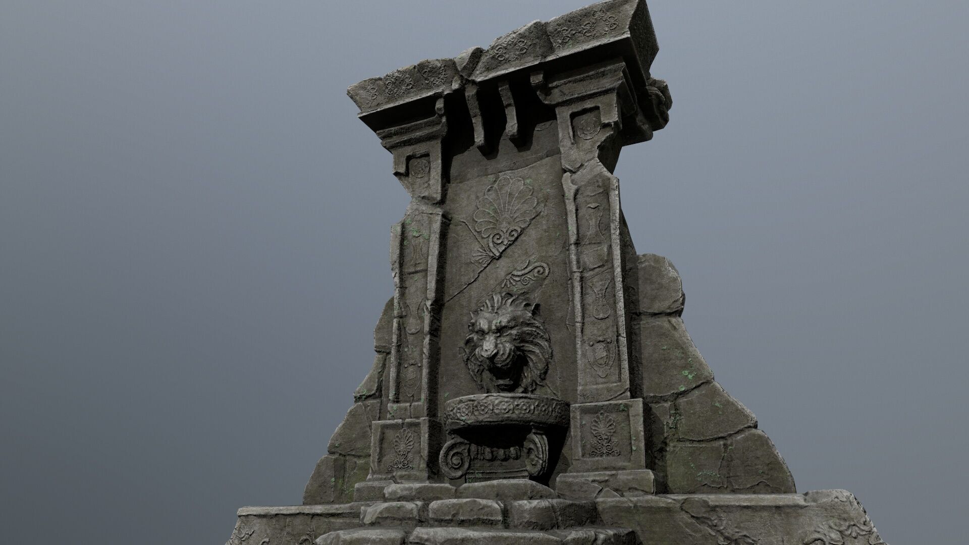 Lion fountain Low-poly 3D model_3
