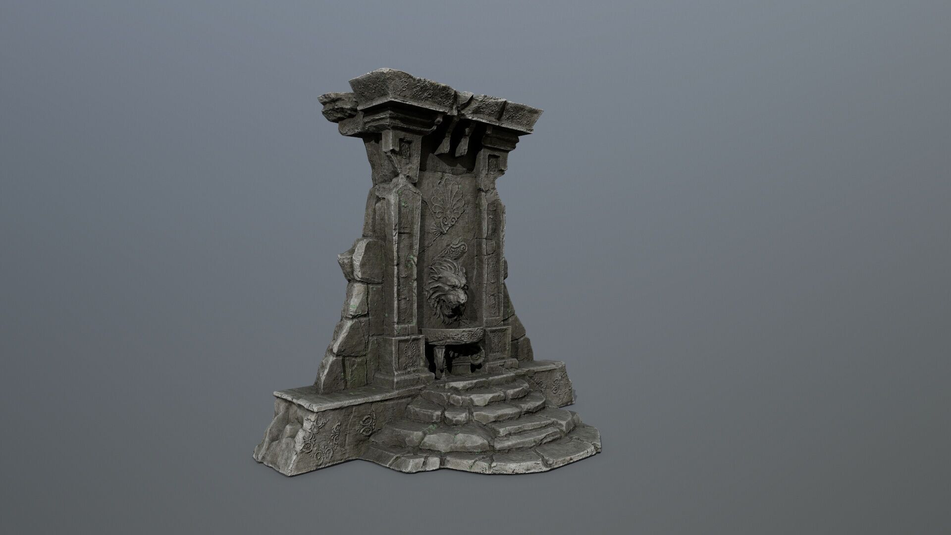 Lion fountain Low-poly 3D model_12