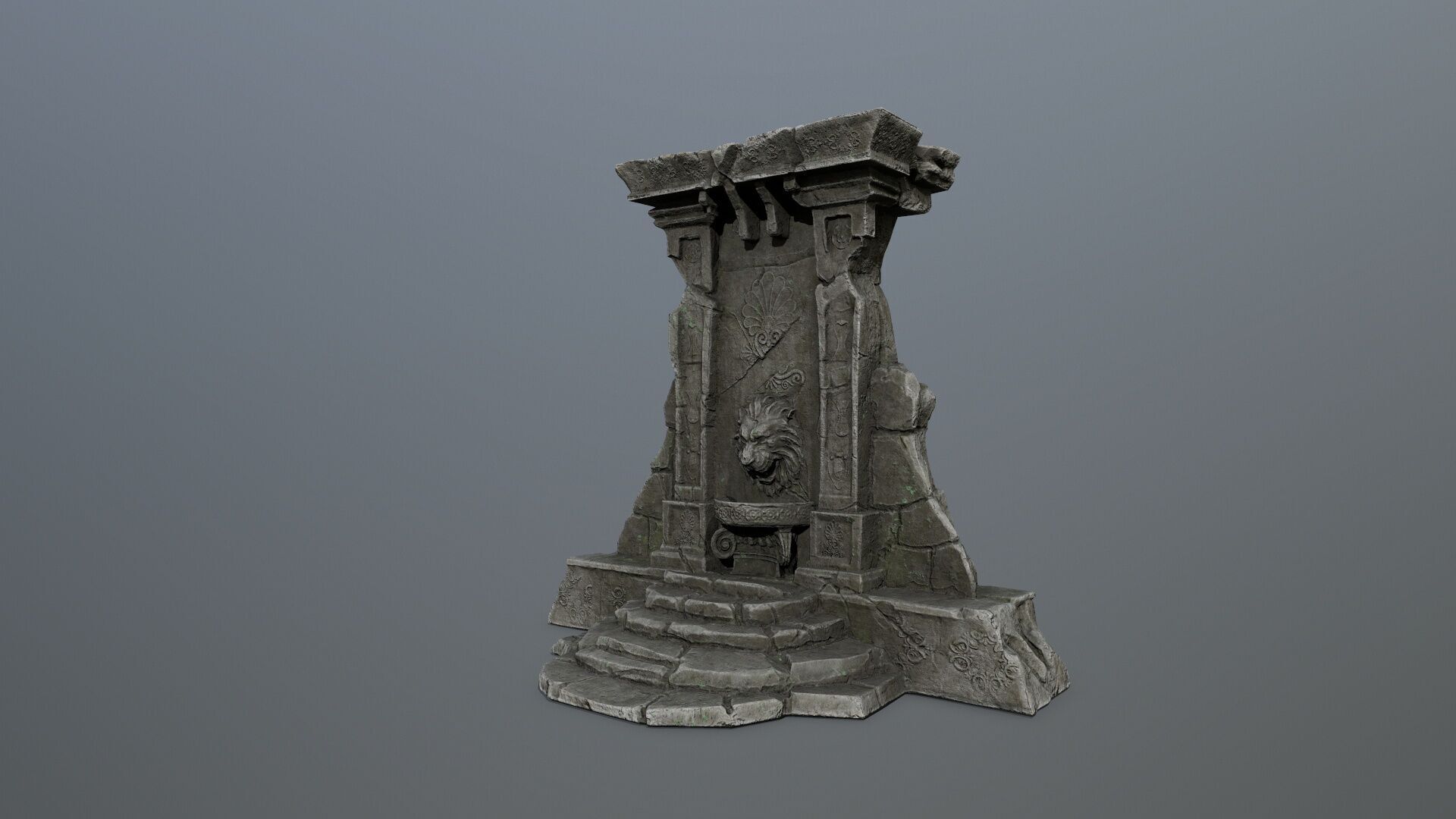 Lion fountain Low-poly 3D model_5