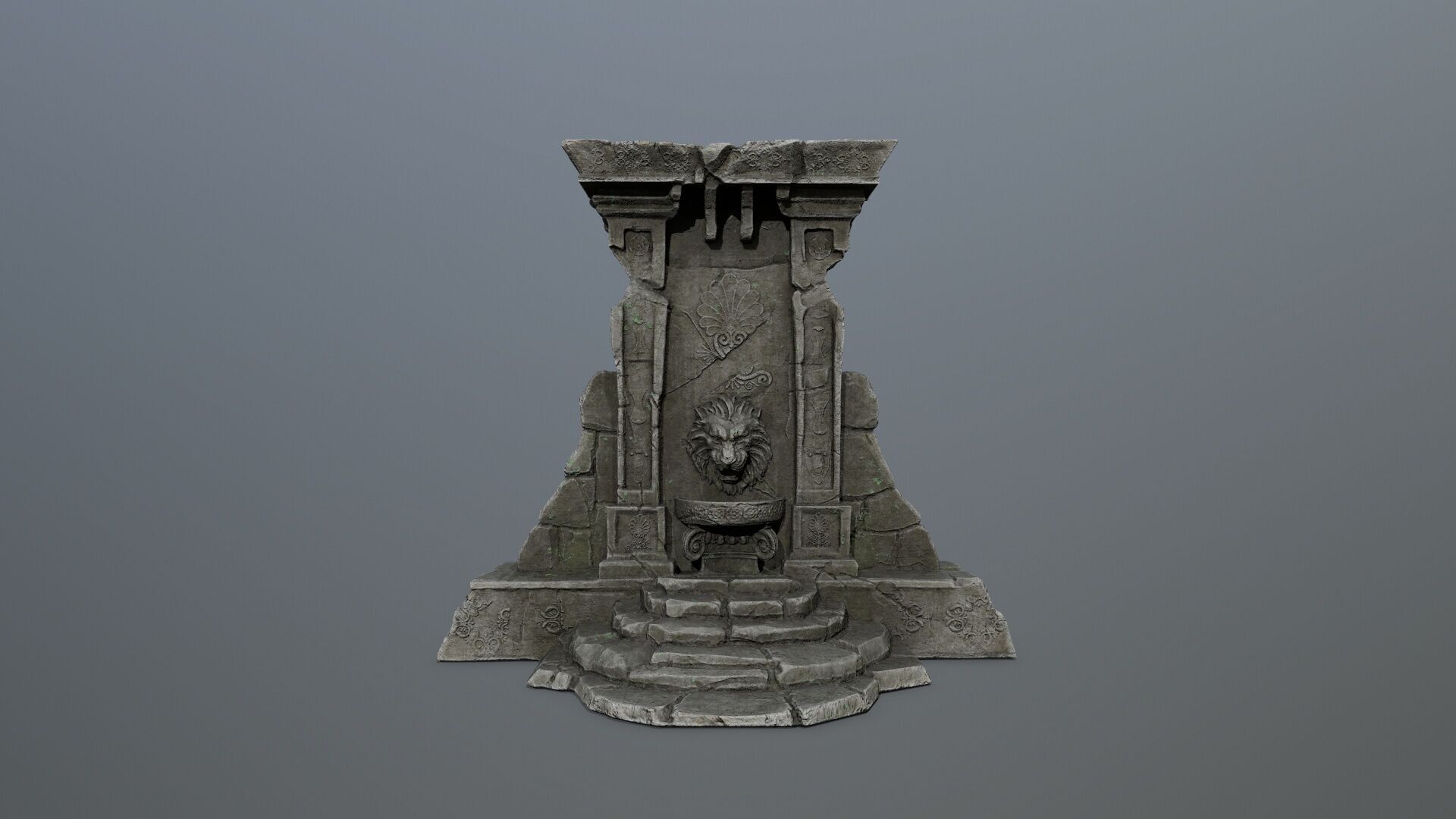 Lion fountain Low-poly 3D model_13