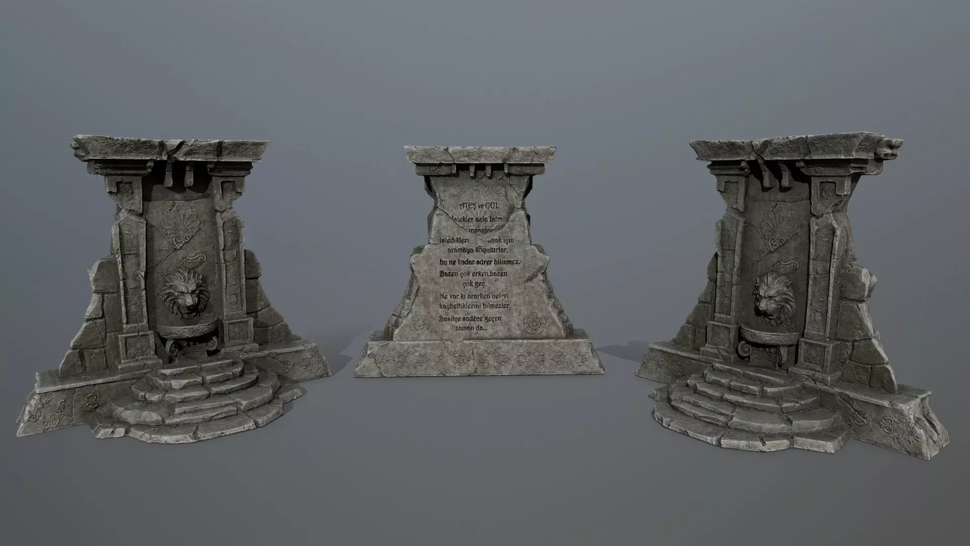 Lion fountain Low-poly 3D model_0
