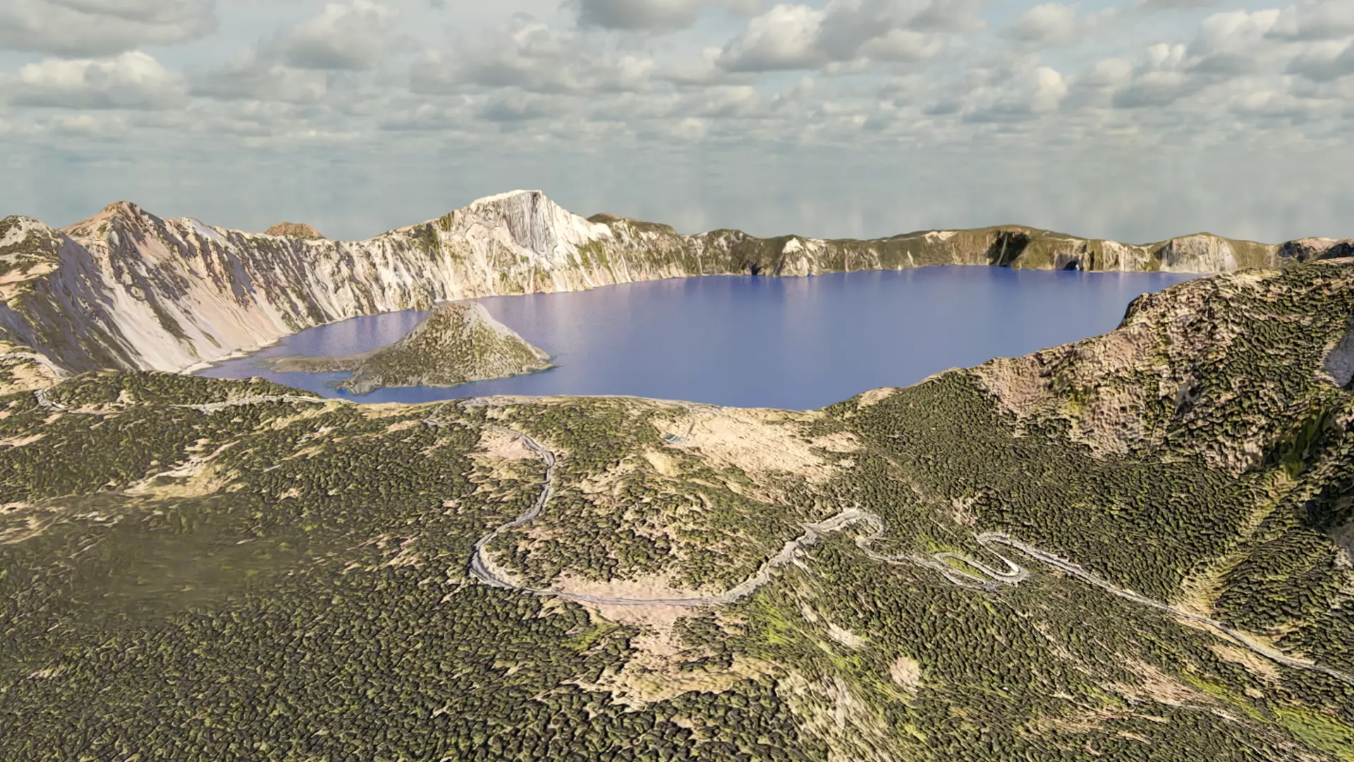 Crater Lake Terrain Low-poly 3D model_0