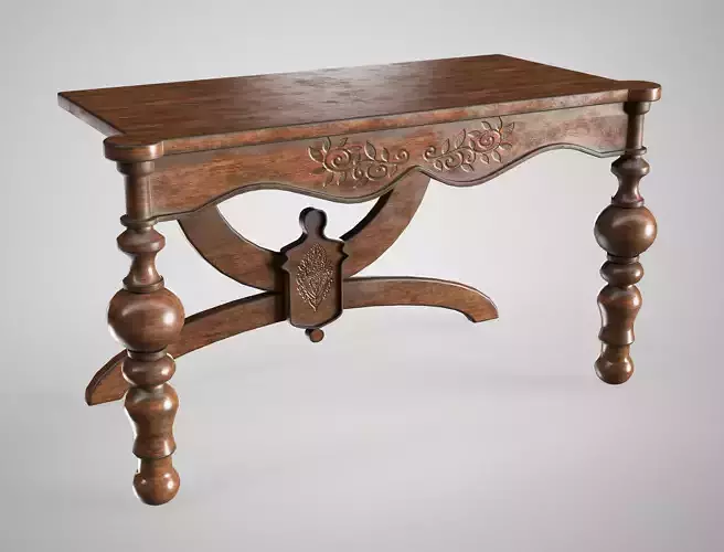 Antique Carved Table - Victorian Wooden Desk AAA Gameready