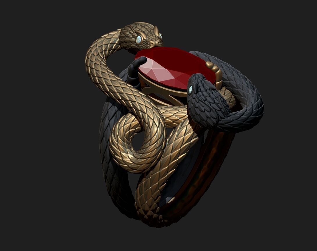 A RING WITH TWO SNAKES 3D print model_12