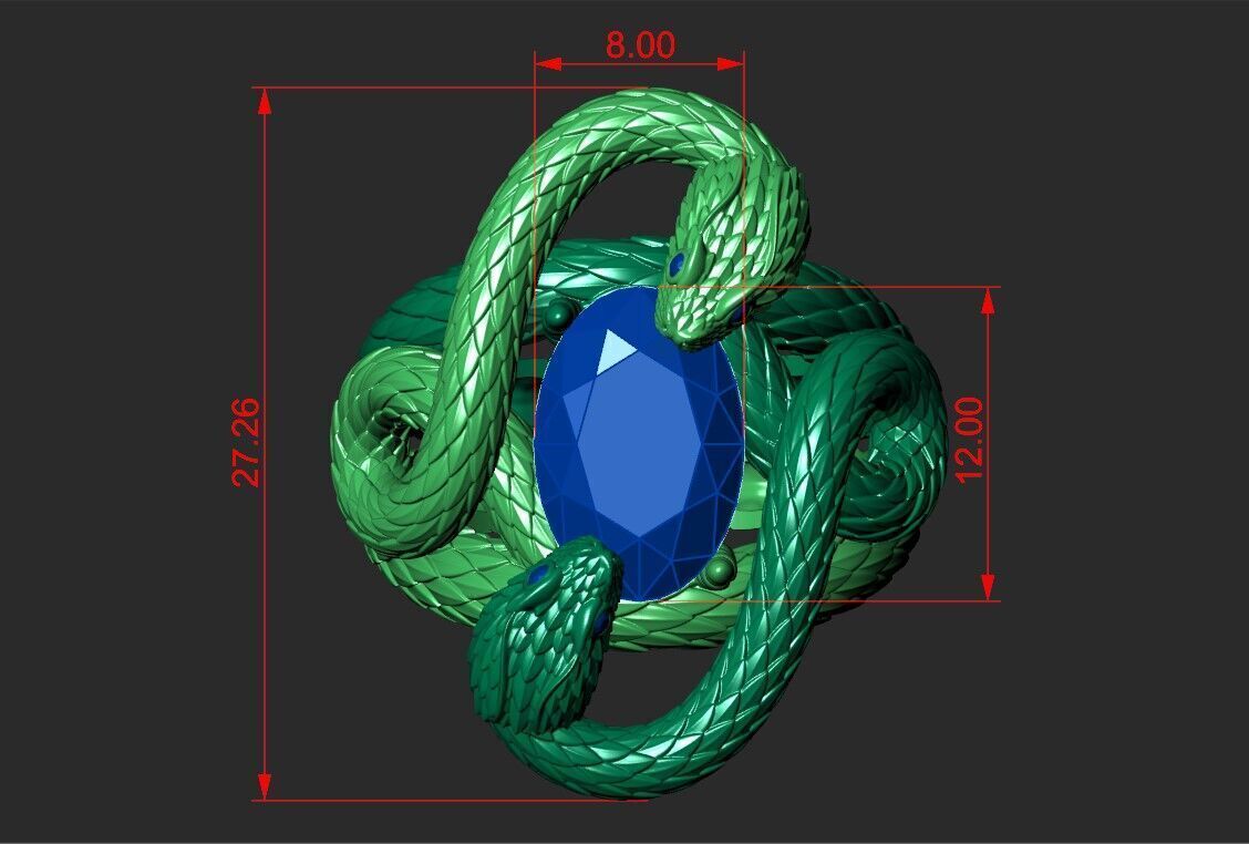 A RING WITH TWO SNAKES 3D print model_4