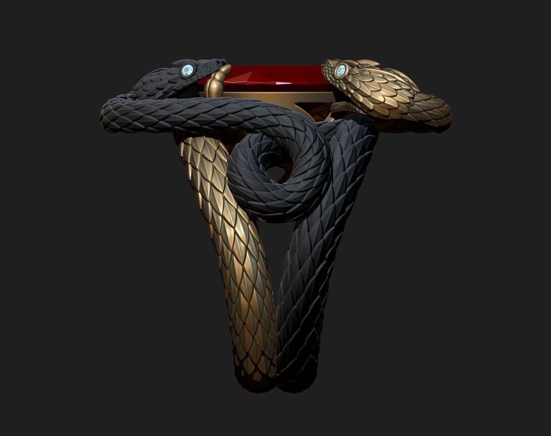 A RING WITH TWO SNAKES 3D print model_10
