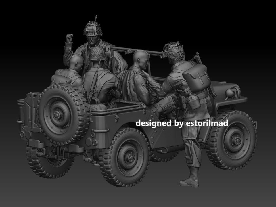 WW2 PACK 5 AMERICAN PARATROOPER 101 AND JEEP WILLY 3D print model_1
