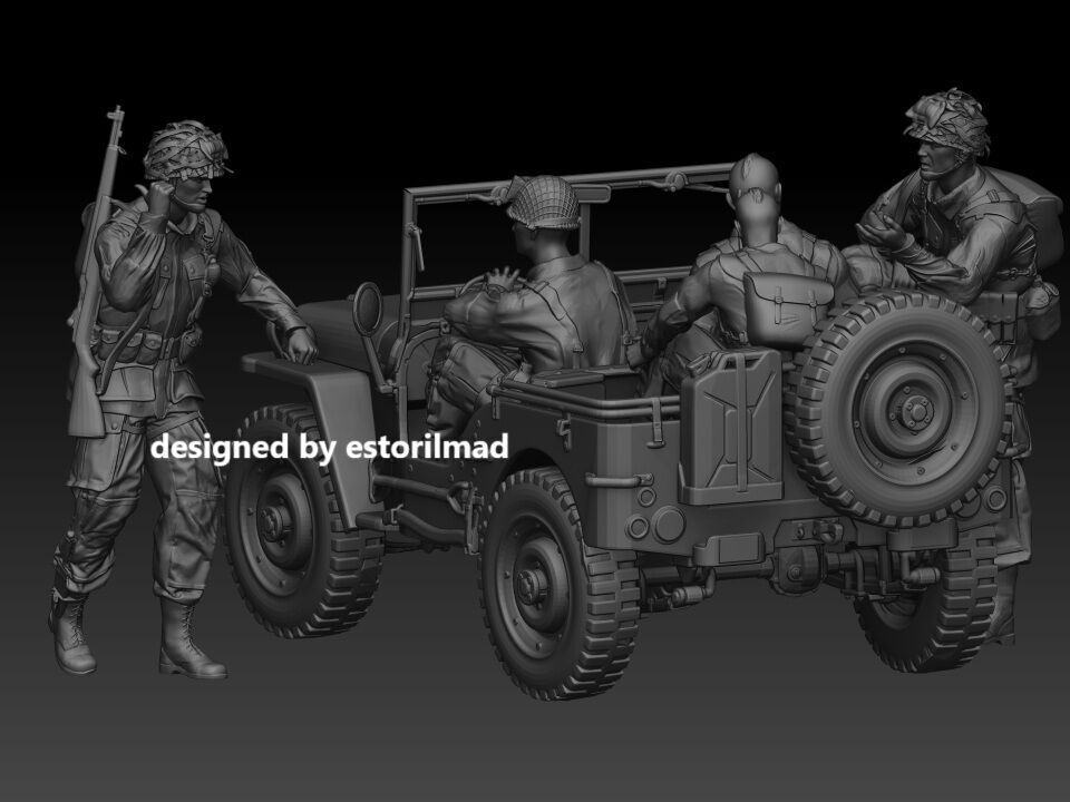 WW2 PACK 5 AMERICAN PARATROOPER 101 AND JEEP WILLY 3D print model_2