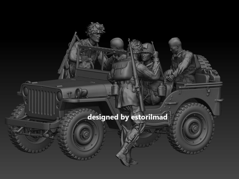 WW2 PACK 5 AMERICAN PARATROOPER 101 AND JEEP WILLY 3D print model_3