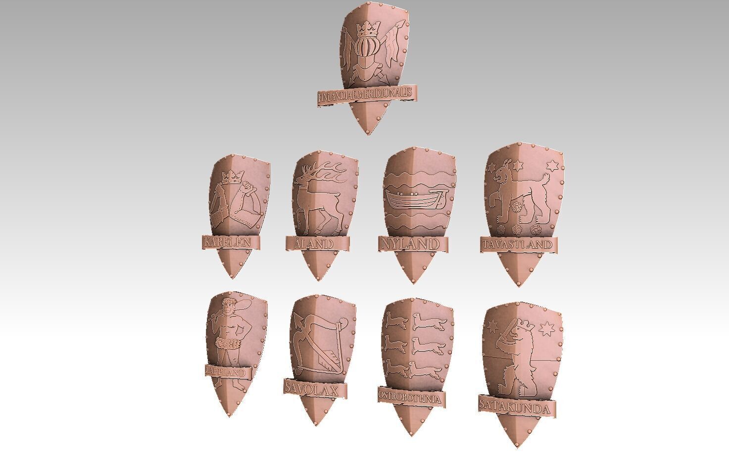 Historic Provinces of Finland Coat of Arms 3D print model_17