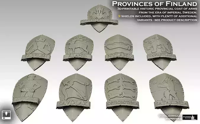 Historic Provinces of Finland Coat of Arms 3D print model