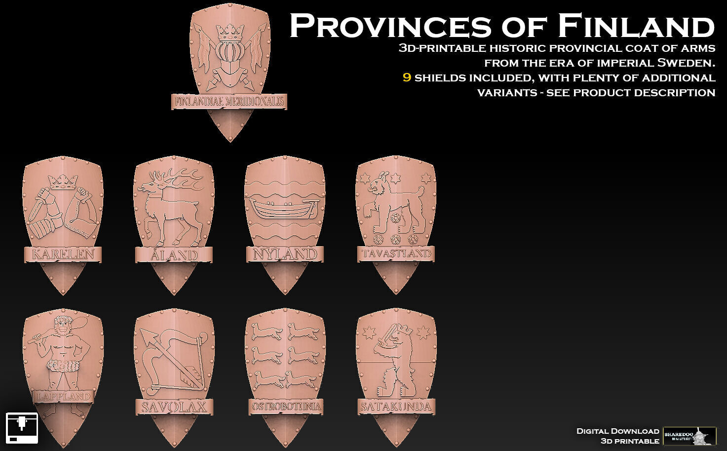 Historic Provinces of Finland Coat of Arms 3D print model_2