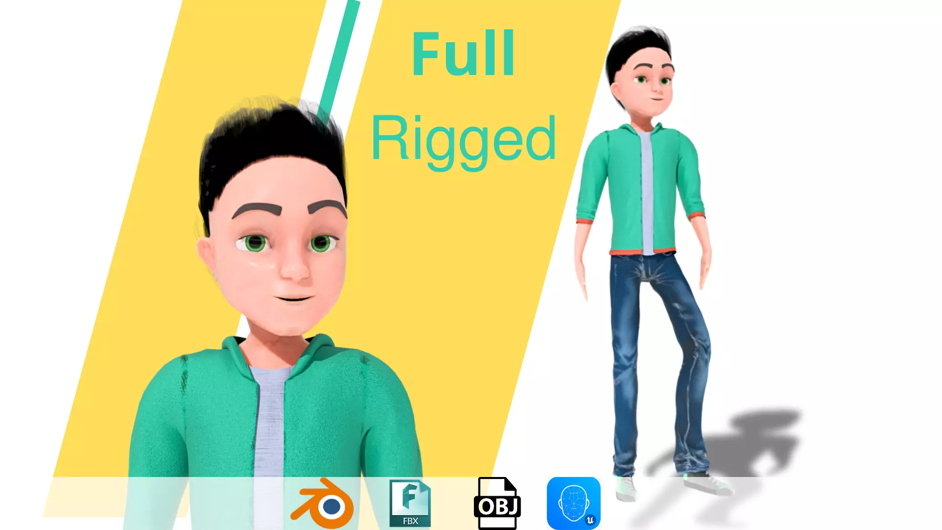 Cartoon Man Rigged model RealTime Male Low-poly 3D model_0