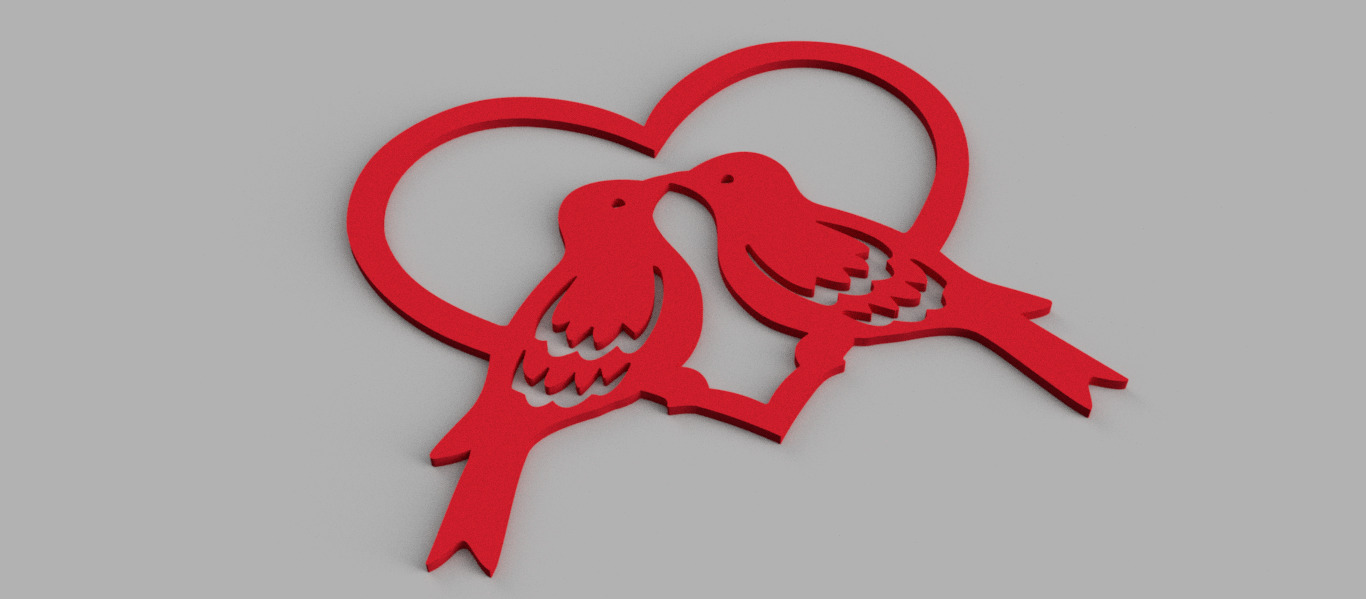 Heart Love Birds Wall Picture 3D print model_1