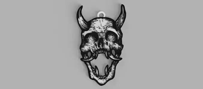 Skull with Horns and Fangs - Skull - keychain - pendant 3D print model