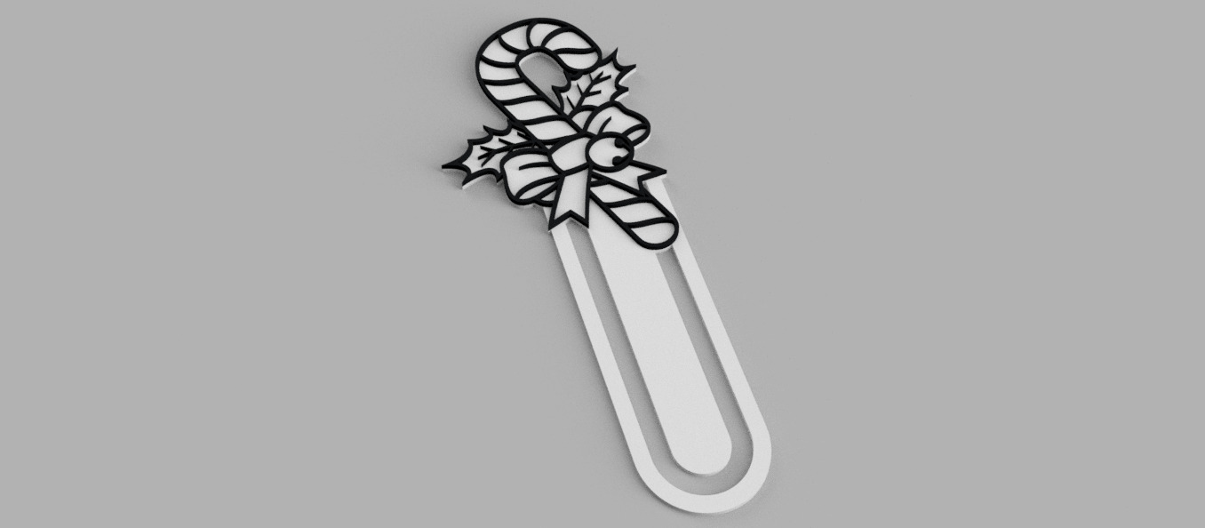 Candy Cane with Bow Christmas Bookmark 3D print model_2