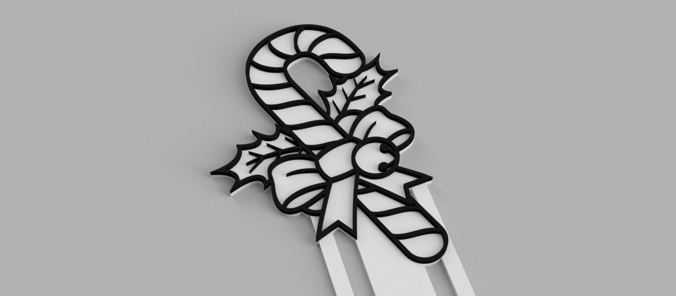 Candy Cane with Bow Christmas Bookmark 3D print model_1