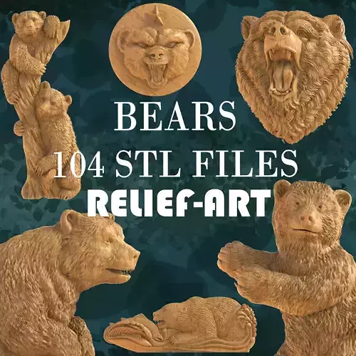Bear STL Pack  104 Designs Collection for CNC 3D Printing 