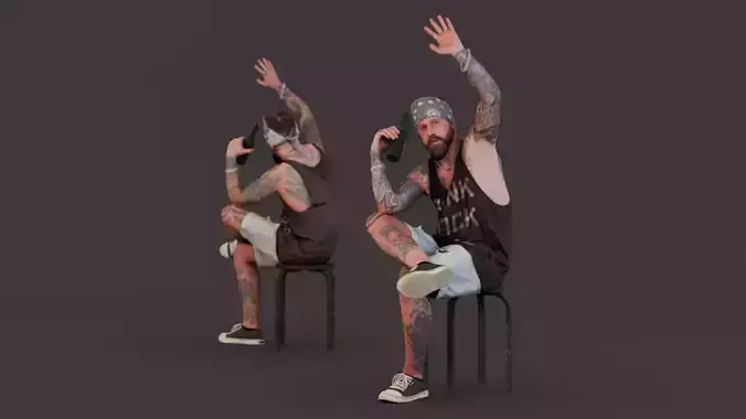 Tattooed Man Relaxing with a Drink 3D model