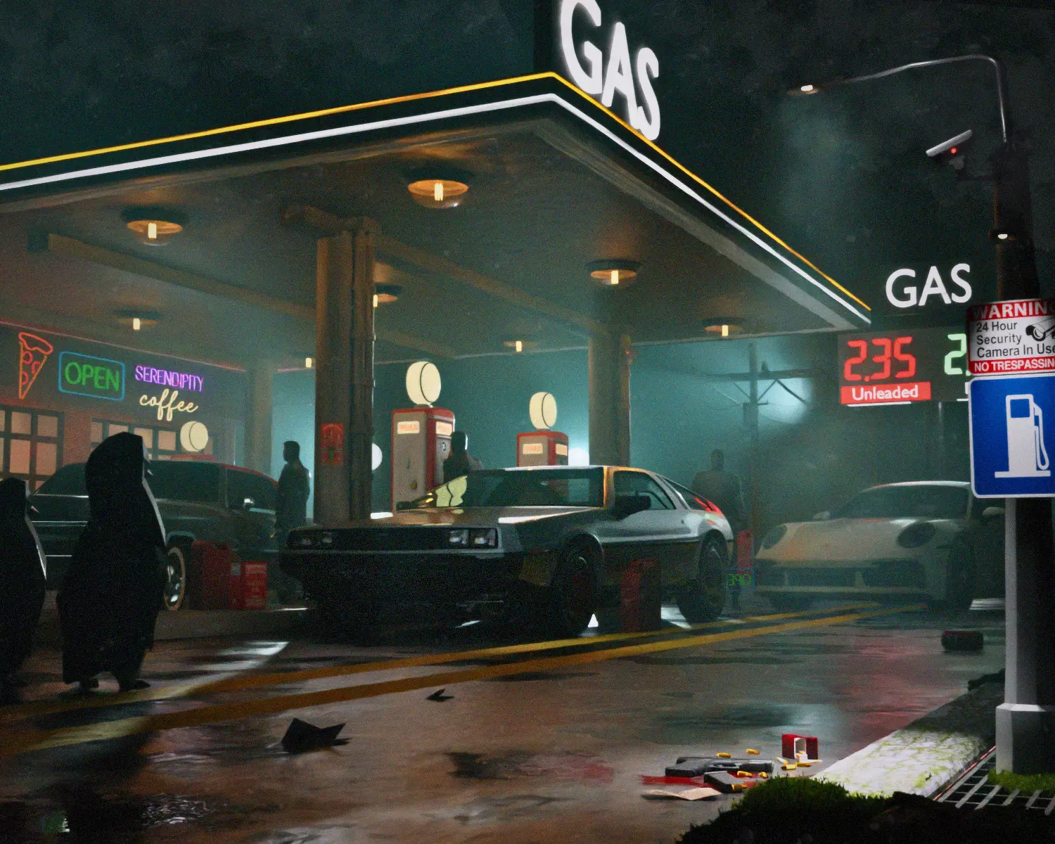 FREE Mysterious Vintage Gas Station with Cars Free 3D model