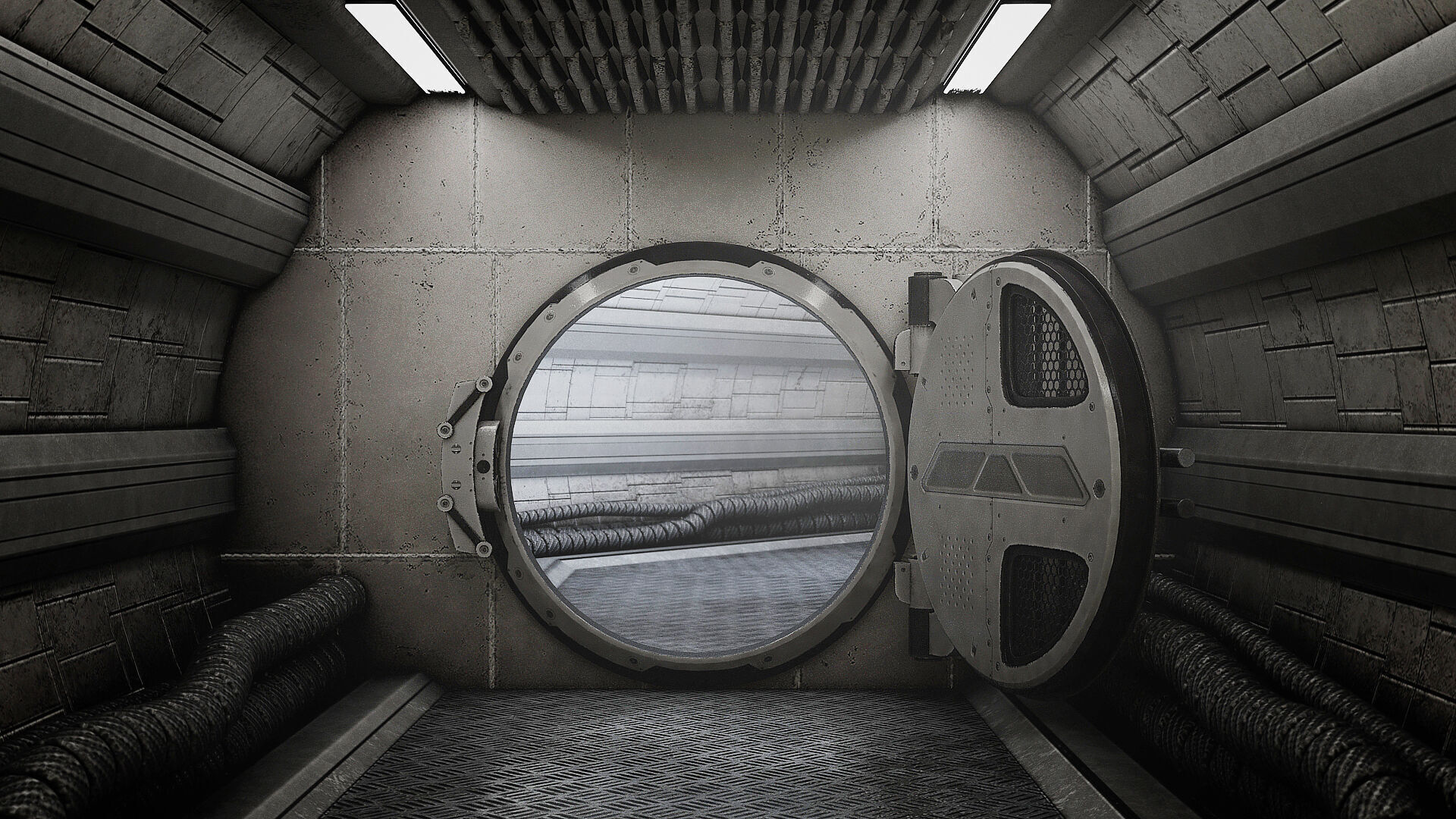 SciFi Bunker Door Low-poly 3D model_3