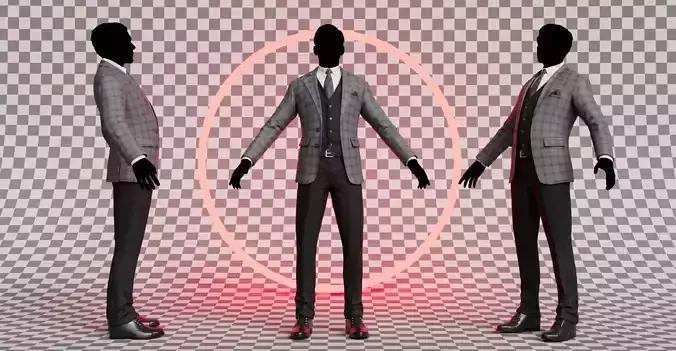 Men Pans with Shirt Blazer and Shoes Vest Checkered Grey