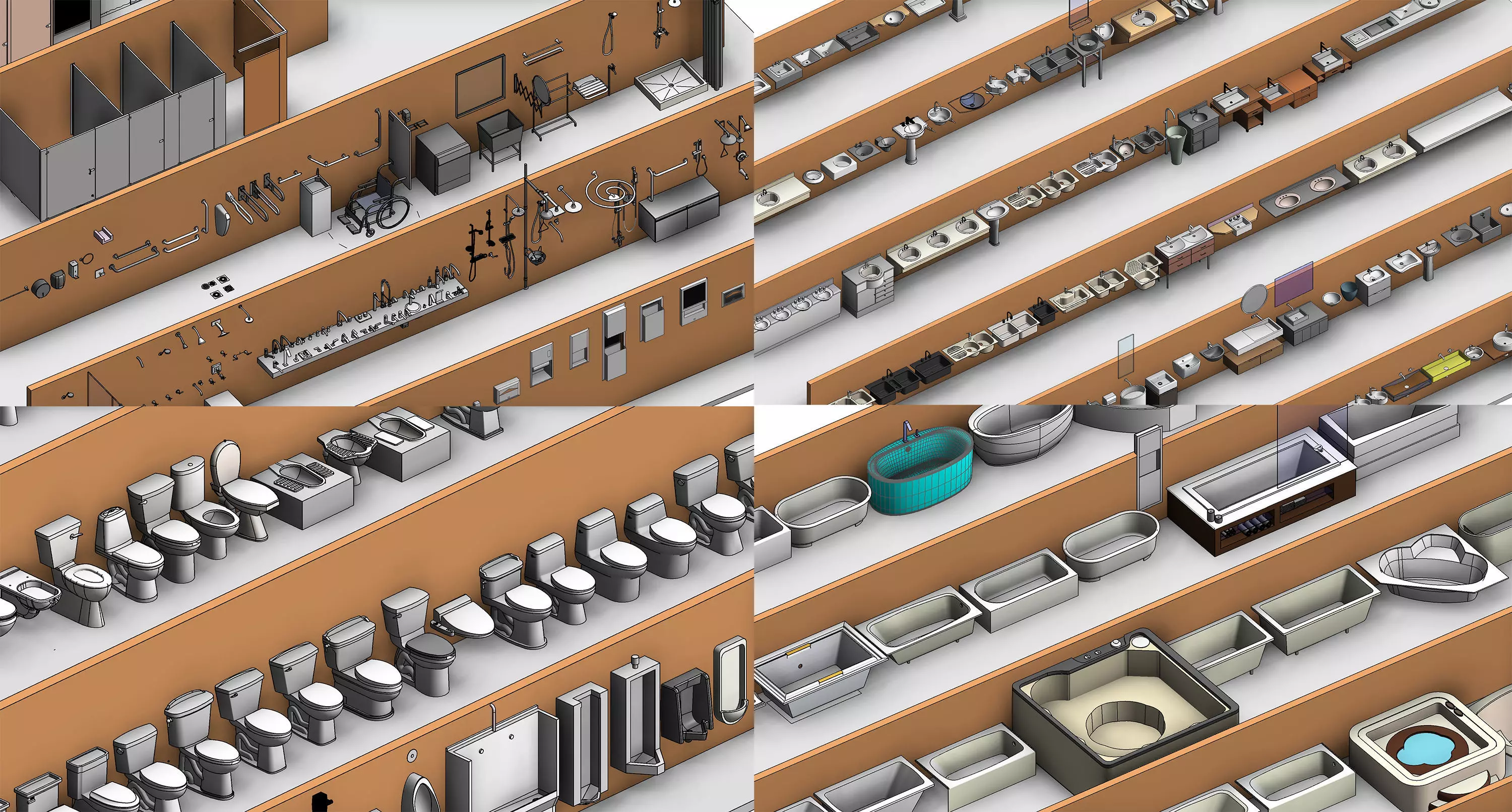 Bathroom Washroom Revit Family Parameter 3D Model 3D model_0