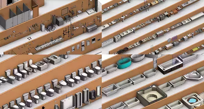 Bathroom Washroom Revit Family Parameter 3D Model