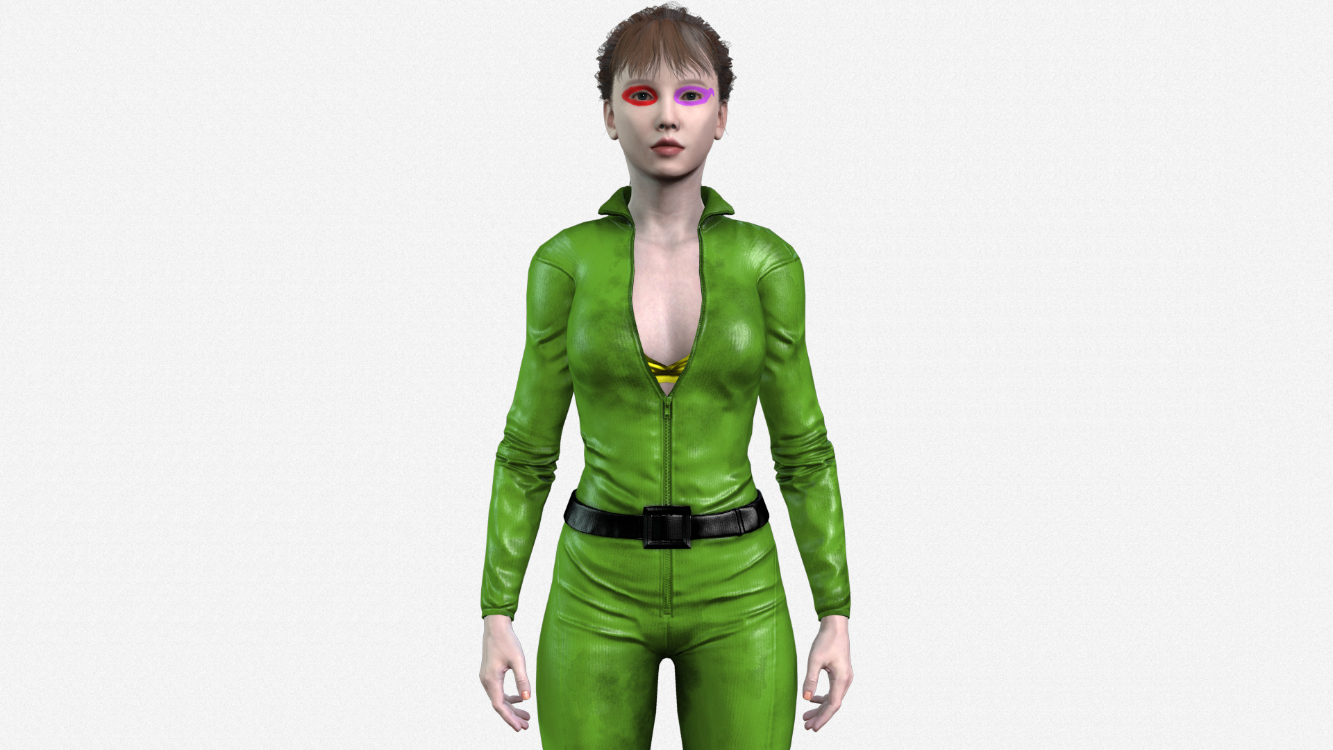 Realistic Female 3D Character Model Sci-Fi Hero in Green Suit 3D model_2