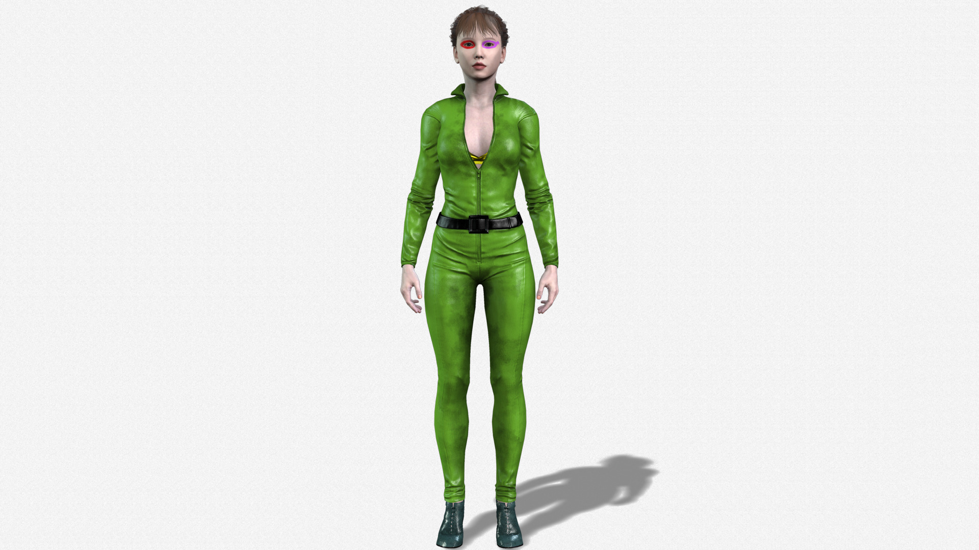 Realistic Female 3D Character Model Sci-Fi Hero in Green Suit 3D model_7