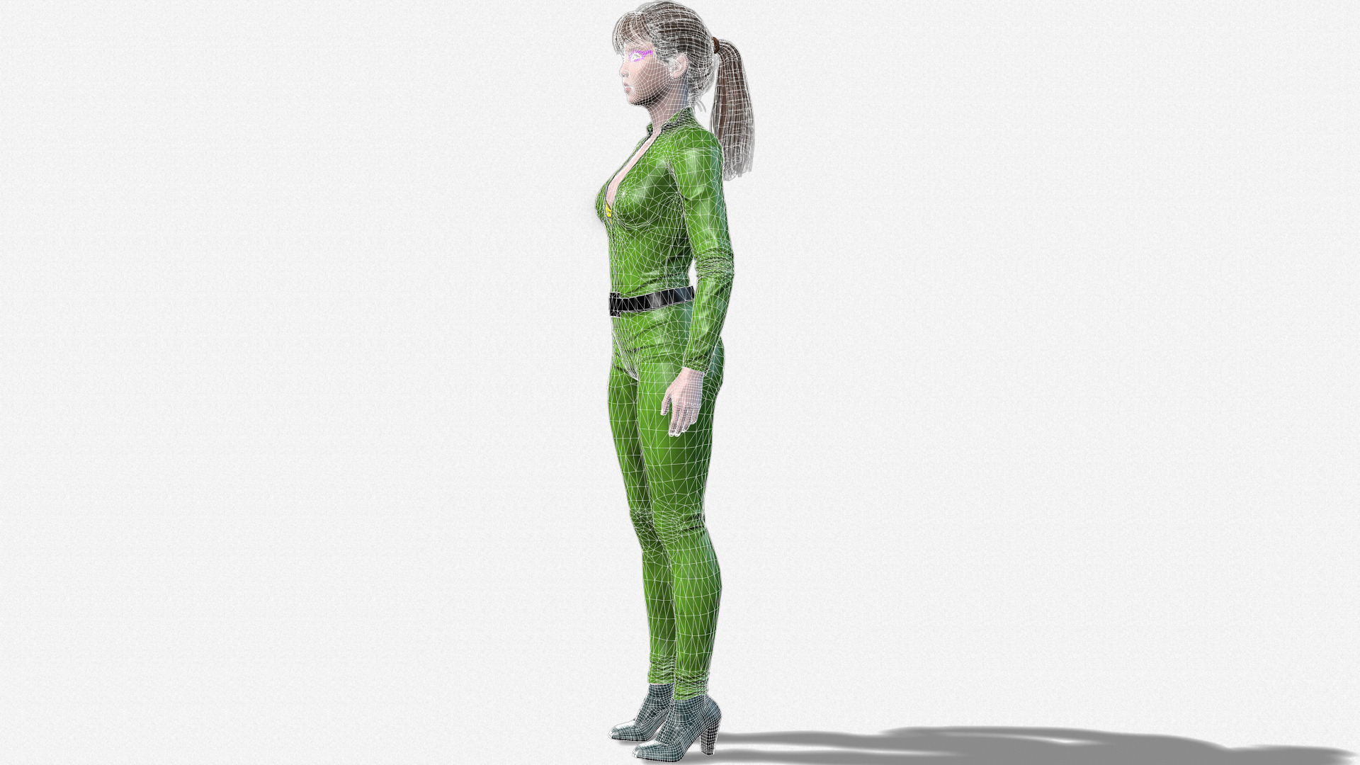 Realistic Female 3D Character Model Sci-Fi Hero in Green Suit 3D model_11