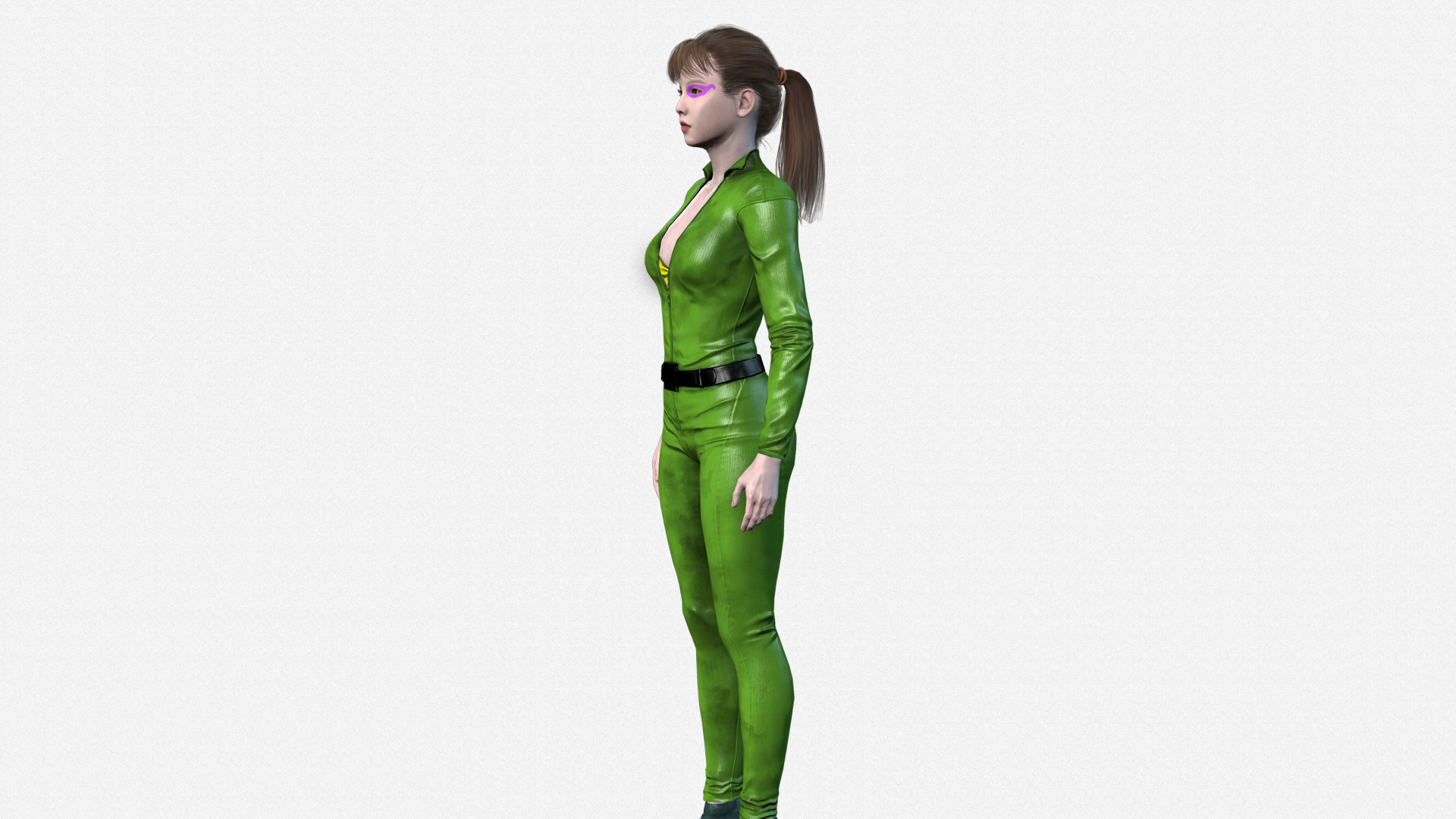 Realistic Female 3D Character Model Sci-Fi Hero in Green Suit 3D model_4