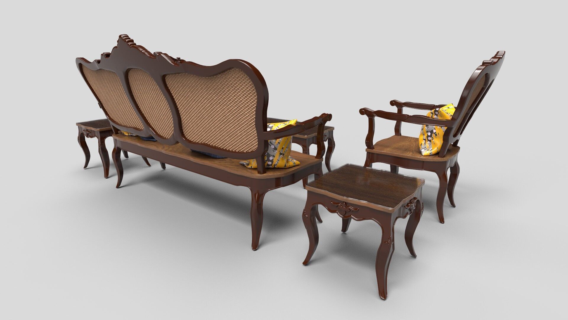 Sofa Wooden set CG1 3D model_4