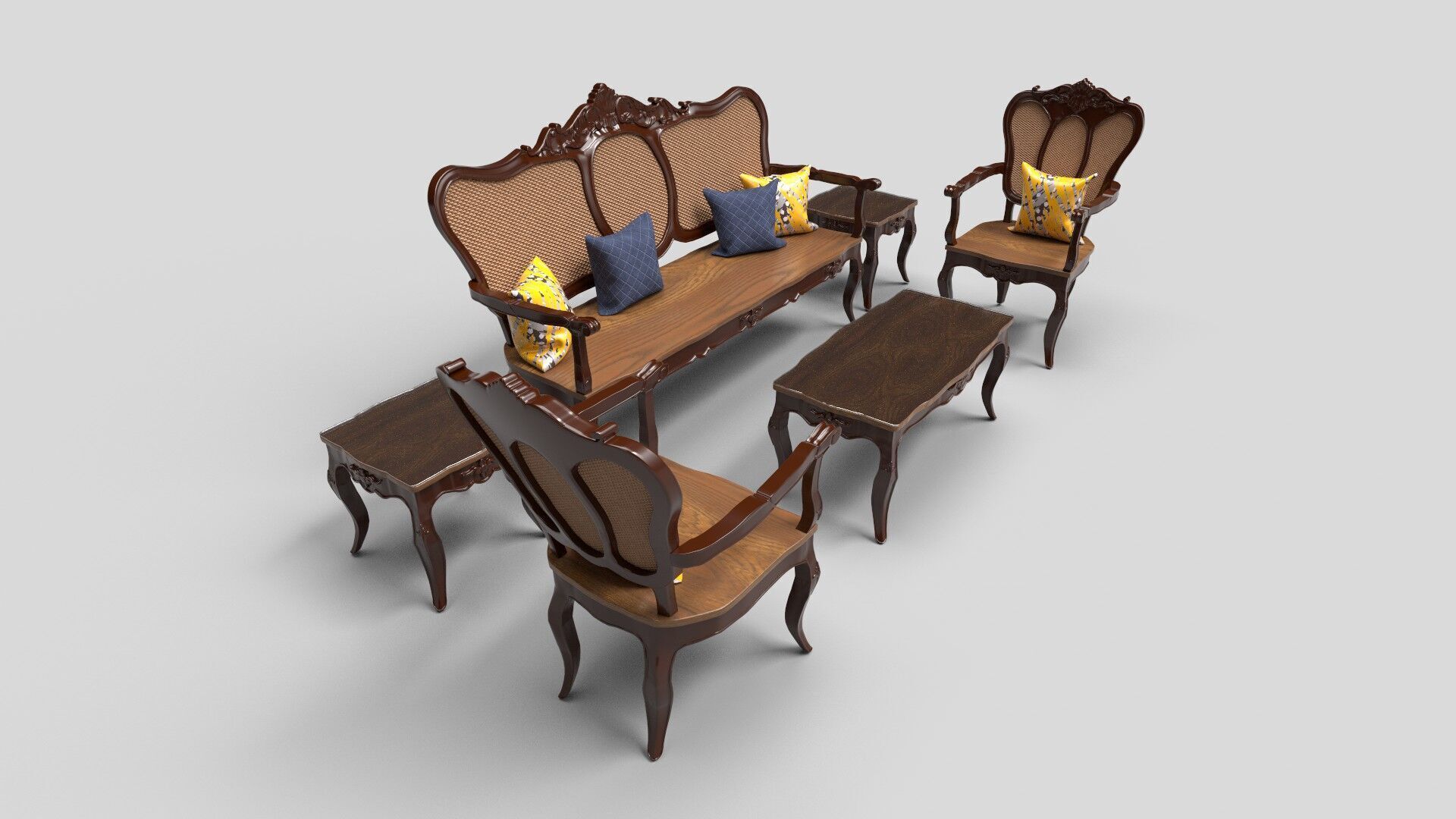 Sofa Wooden set CG1 3D model_8