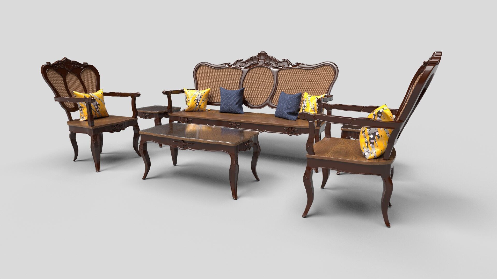 Sofa Wooden set CG1 3D model_2