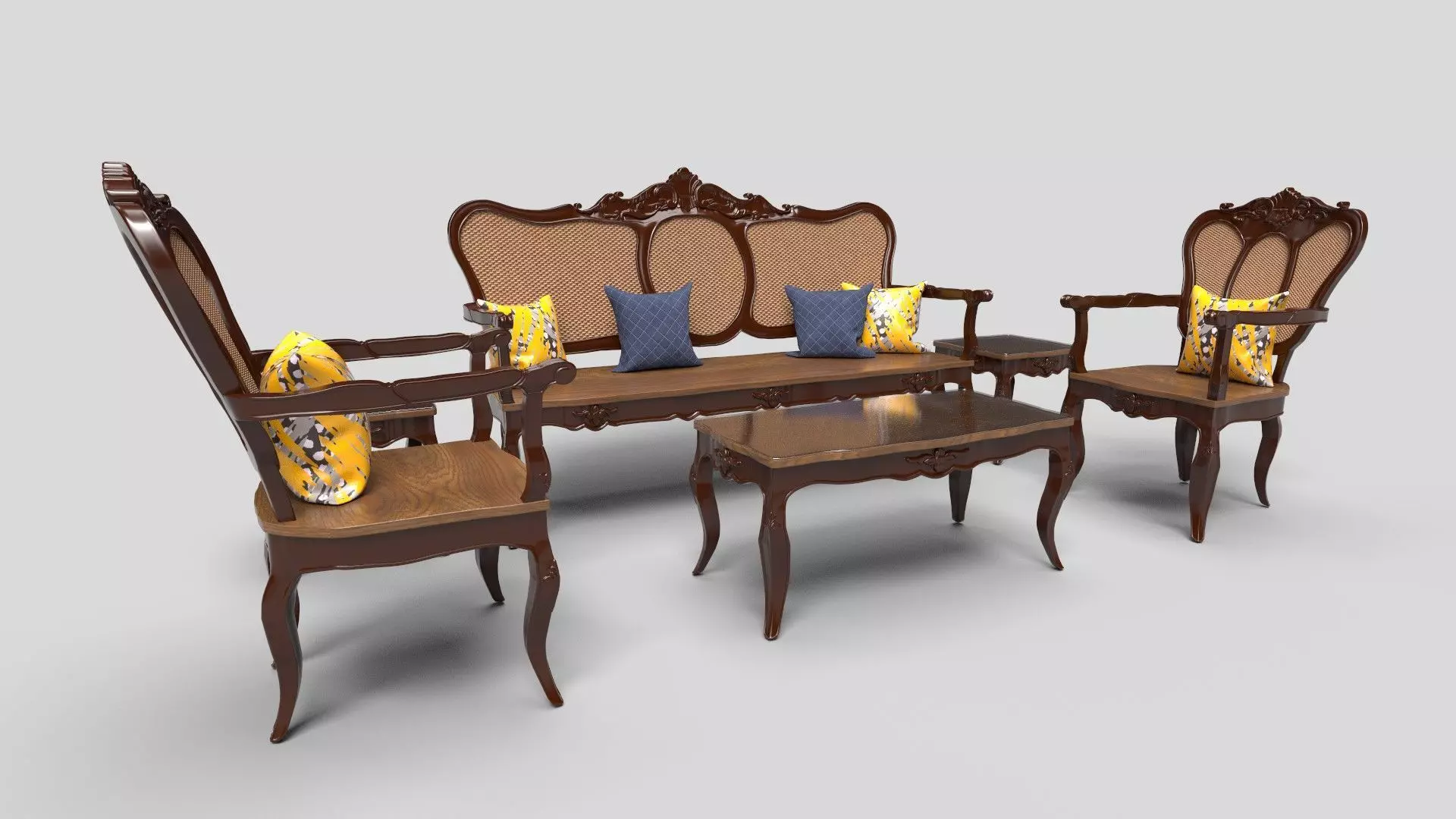 Sofa Wooden set CG1 3D model_0